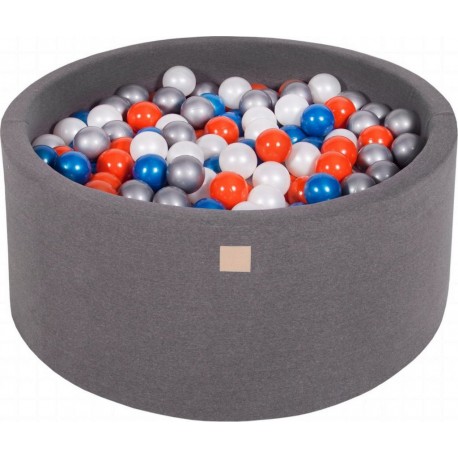 Piscine À Balles, Coton, 90x40 Cm, 300 Pcs, Gris Foncé Bleu Perlé/blanc Perlé/orange/argenté