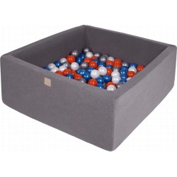 Piscine À Balles, Carré, Coton, 90x90x40cm, 300pcs, Gris Foncé Perle Bleue/perle/orange/argent