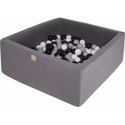 Piscine À Balles, Carré, Coton, 90x90x40cm, 300pcs, Gris Foncé Gris/blanc/noir