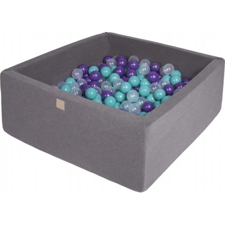 Piscine À Balles, Carré, Coton, 90x90x40cm, 300pcs, Gris Foncé Turquoise/violet/transparente