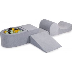 Clair Aire De Jeux En Mousse Avec Piscine À Balles, Velours, 4 Élé, Gris Vert Clair/jaune/noir, 100 Pcs