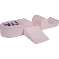 Clair Aire De Jeux En Mousse Avec Piscine À Balles, Velours, 4 Élé, Rose Vert Clair/violet/gris/rose Pastel, 100 Pcs