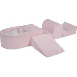 Clair Aire De Jeux En Mousse Avec Piscine À Balles, Velours, 4 Élé, Rose Perle/blanc/transparent, 100 Pcs