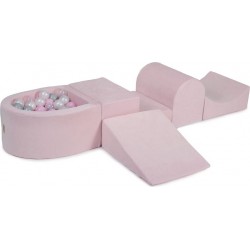 Clair Aire De Jeux En Mousse Avec Piscine À Balles, Velours, 4 Élé, Rose Rose Pastel/transparent/perle/gris, 100 Pcs