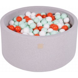 Clair Piscine À Balles, Coton, 90x40 Cm, 300 Pcs, Gris Orange/blanc/menthe