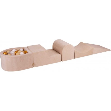 Aire De Jeux En Mousse Avec Piscine À Balles, Velvet, Écru Doré/beige/blanc/transparent, 100 Pcs