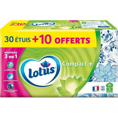 LOTUS Etuis Mouchoirs 30 + 10 Compact+ lot de 40 étuis