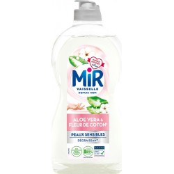 MIR Liquide Vaisselle Concentré Hypoallergénique Aloe Vera et Fleurs de Coton Dégraissant pour Peaux Sensibles 450ml