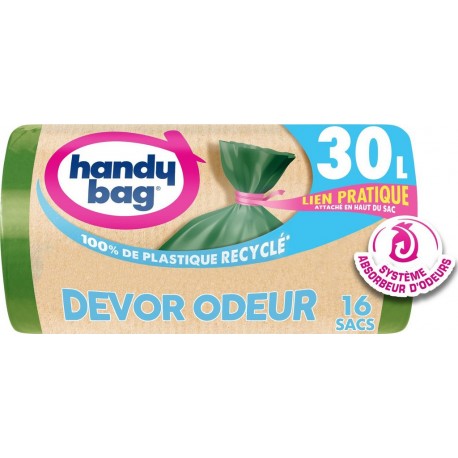 HANDY BAG Sac poubelle Devor odeur, 30L, avec liens les 16 sacs