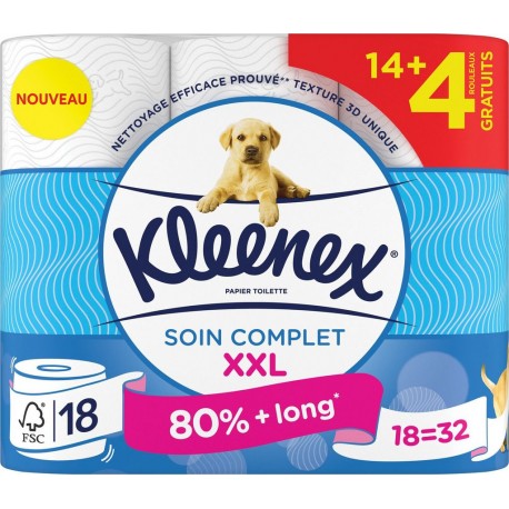 XXL KLEENEX Papier Toilette Soin Complet les 18 rouleaux