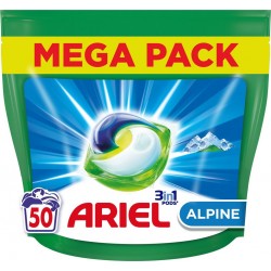 ARIEL Capsules Lessive Tout en 1 Détergent Alpine le sachets de 50 capsules