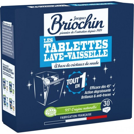 JACQUES BRIOCHIN Tablettes Lave Vaisselle à Base de Cristaux de Soude tout en 1 30 tablettes