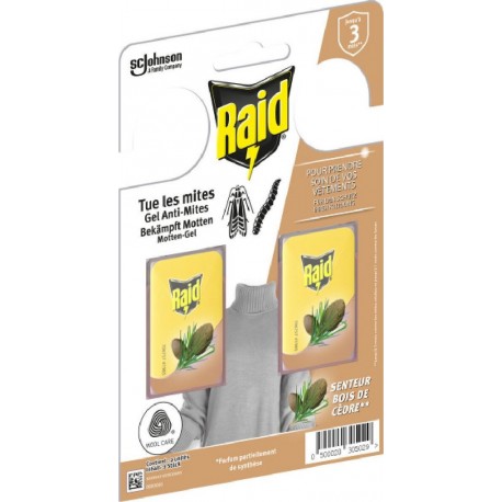 RAID Anti-Mites Gel Garde De Robe Senteur Bois De Cèdre les 2 sticks