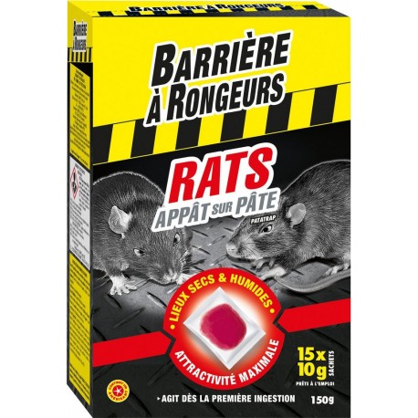 BARRIERE RONGEURS Anti rats appât sur pâte prêt à l'emploi BARRIERE A RONGEURS les 15 sachets de 10g