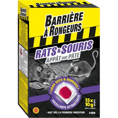 BARRIERE RONGEURS Anti rats et souris appât sur pâte 150g BARRIERE A RONGEURS les 15 sachets de 10g