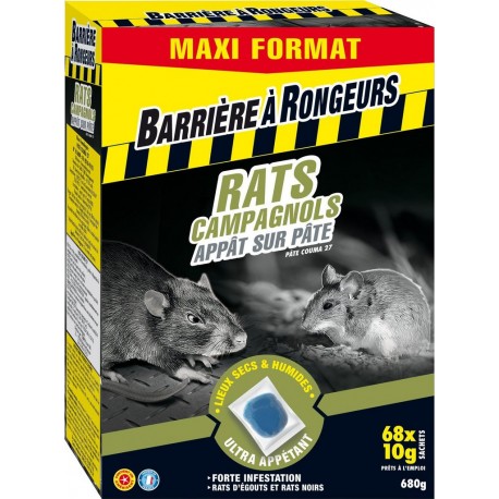 BARRIERE RONGEURS Anti rats et souris appât sur pâte maxi format BARRIERE A RONGEURS les 68 sachets de 10g