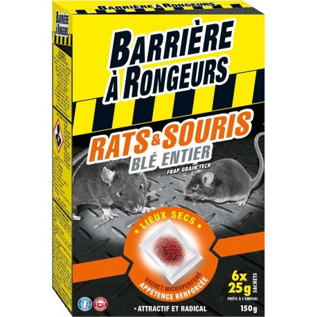 BARRIERE RONGEURS Anti rats et souris appât sur céréales 150g BARRIERE A RONGEURS les 6 sachets de 25g