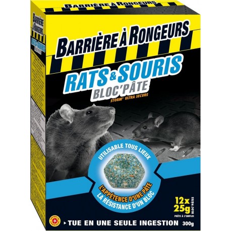 BARRIERE RONGEURS Anti rats et souris bloc'pâte appât 300g BARRIERE A RONGEURS les 12 blocs non emballés de 25g