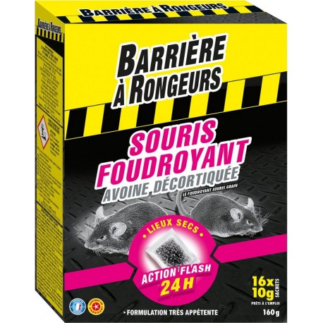 BARRIERE RONGEURS Anti souris foudroyant appât sur céréales 160g BARRIERE A RONGEURS les 10 sachets de 16g