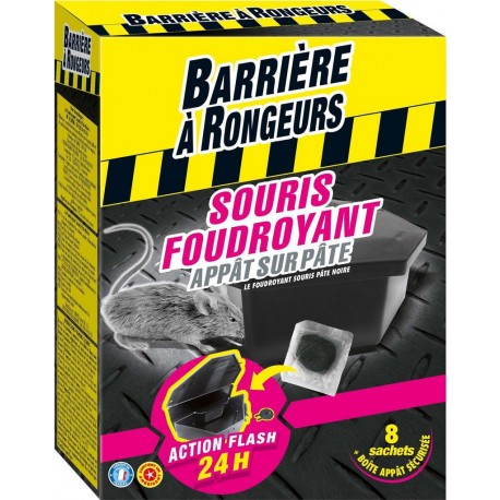 BARRIERE RONGEURS Anti souris foudroyant appât sur pâte 80g avec boîte appât intégrée BARRIERE A RONGEURS