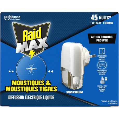 RAID Diffuseur Répulsif Moustiques et Moustique Tigres le diffeuseur