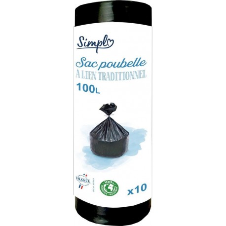 SIMPL Sac poubelle à lien traditionnel 100L les 10 sacs