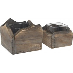 Lot De 2 Bougeoirs En Bois Foncé