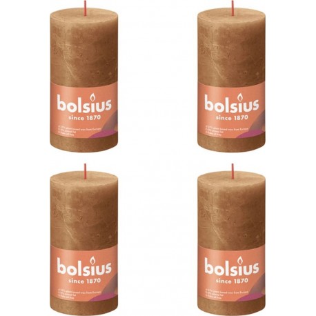 NC Bougies Pilier Rustiques Shine 4 Pcs 130x68 Mm Marron Épice Bolsius