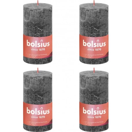 NC Bougies Pilier Rustiques Shine 4 Pcs 130x68 Mm Gris Orageux Bolsius