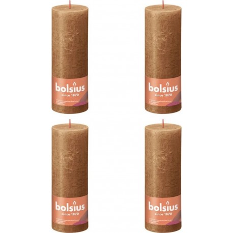 NC Bougies Pilier Rustiques Shine 4 Pcs 190x68 Mm Marron Épice Bolsius