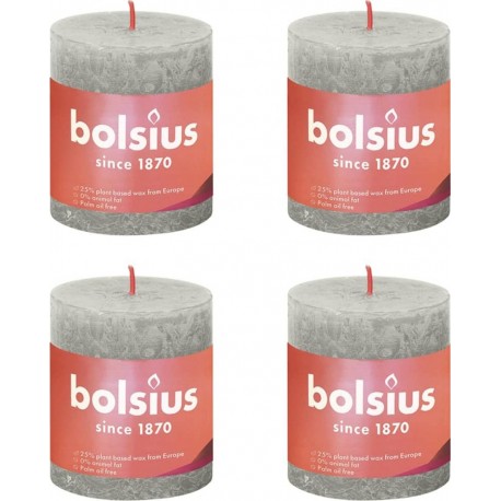 NC Bougies Pilier Rustiques Shine 4 Pcs 80x68 Mm Gris Sableux Bolsius