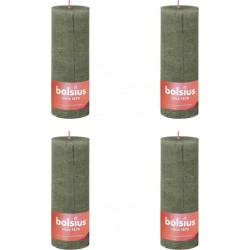 NC Bougies Pilier Rustiques Shine 4 Pcs 190x68 Mm Vert Olive Bolsius