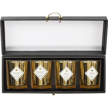 Coffret 4 Bougies Parfumées Or Senteurs Orchidée Blanche Et Figue Sauvage