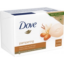 DOVE Savon Solide Pampering au Beurre de Karité et à la Vanille lot de 4 savons solide