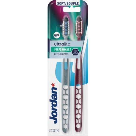 JORDAN Brosse à Dents Adultes Souple Ultra Lite Performance lot de 2 brosses à dents