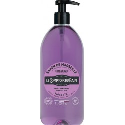 LE COMPTOIR DU BAIN Savon Liquide Corps et Mains Violette Extra Doux Peaux Sensibles la pompe de 1L