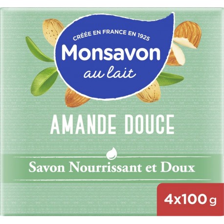 MONSAVON Savon Solide à l'Amande lot de 4 savons de 100g