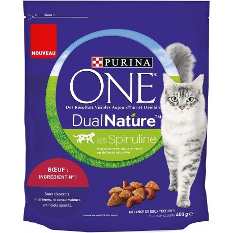 PURINA ONE DUALNATURE avec de la Spiruline - au Bœuf - 400g - croquettes pour chat adulte 7613036283885