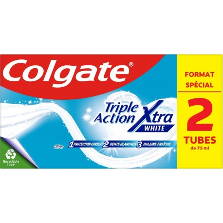 COLGATE Dentifrifice Triple Action Xtra White lot de 2 tubes de 75ml