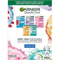 GARNIER Masque Tissu Visage Coffret Découverte Masques Tissus Visage Et Yeux le coffret de 5 masques