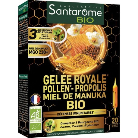 SANTAROME Gelée royale pollen propolis miel manuka bio 20 ampoules