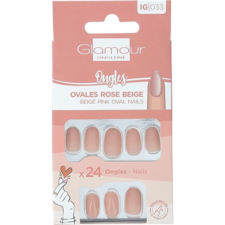 GLAMOUR Faux Ongles Ovales Rose Beige BEAUTE 24 pièces