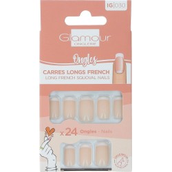 GLAMOUR Faux Ongles Carrés Longs French Manucure BEAUTE 24 pièces