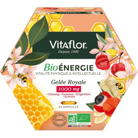 VITAFLOR Complément alimentaire gelée royale énergie+ Bio 20 ampoules