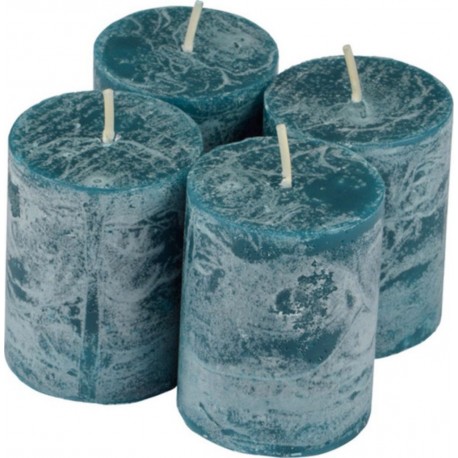 NC Lot De 4 Bougies Pilier rustique 5cm Bleu Paon