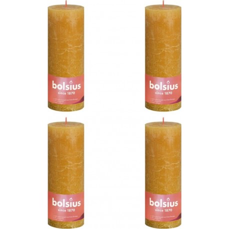 NC Bougies Pilier Rustiques 4 Pcs 190x68 Mm Jaune Nid D'abeilles Bolsius