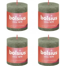 NC Bougies Pilier Rustiques Shine 4 Pcs 80x68 Mm Vert Olive Bolsius