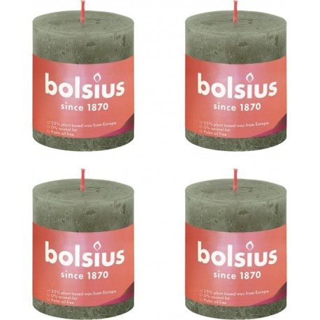 NC Bougies Pilier Rustiques Shine 4 Pcs 80x68 Mm Vert Olive Bolsius