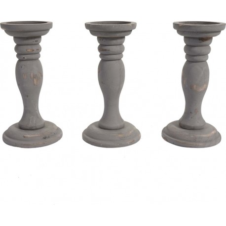 NC Lot De 3 Bougeoirs Style Vintage Hauteur 24cm En Bois Gris 04_0002988