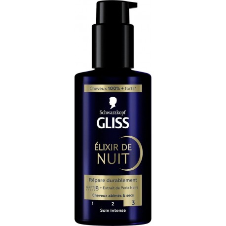 SCHWARZKOPF Soin cheveux Intense Elixir de Nuit Répare Durablement pour Cheveux Secs et Abîmés GLISS 100ml